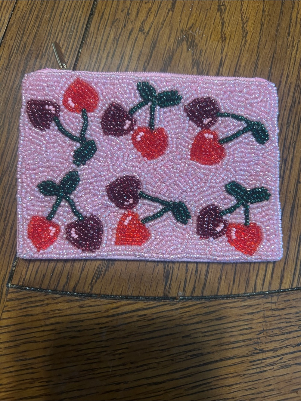 CHERRIES & HEARTS Pretty Hand Beaded Coin Purse 🍒 ♥️